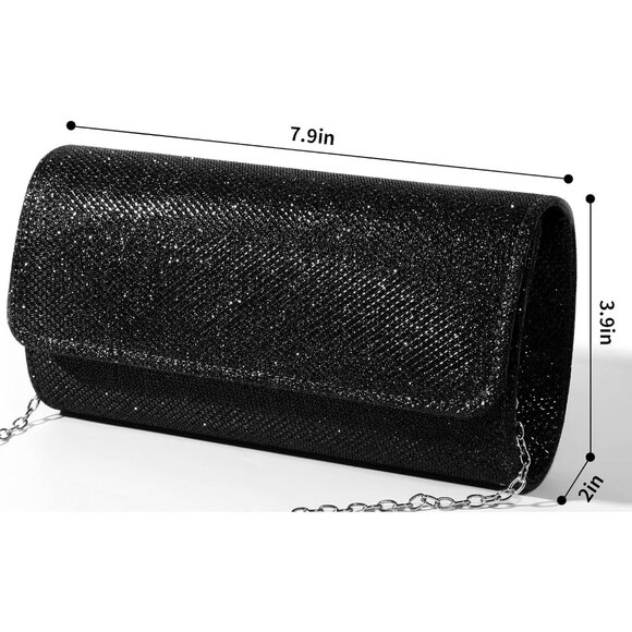 Womens Black Synthetic Sparkling Party Evening Bag Clutch Purses - Picture 6 of 6